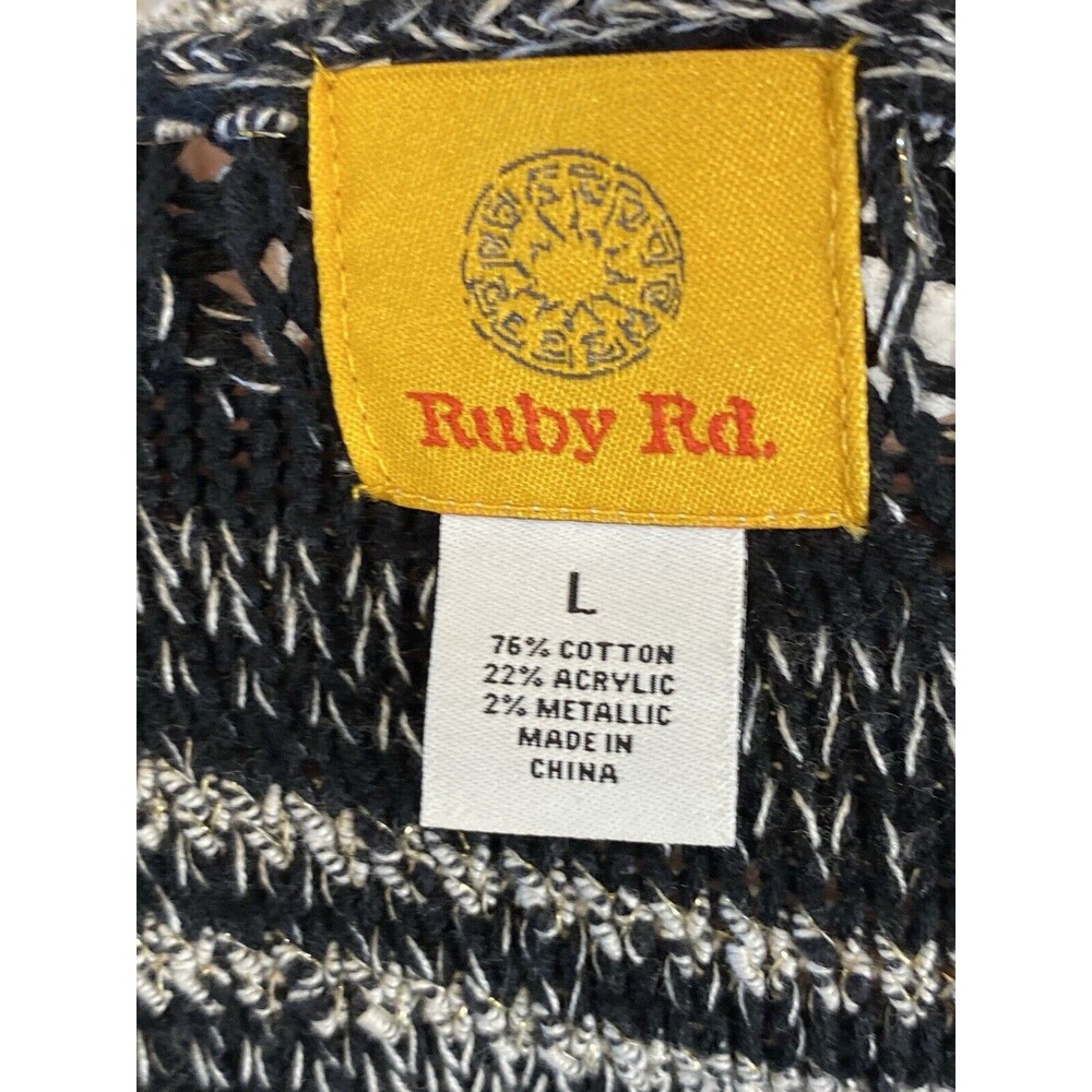 Ruby Rd Black And White Open Sweater Tassel Mediu… - image 4